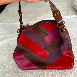 Fossil Red and Purple Leather Shoulder Bag